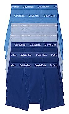 Calvin Klein Men's Cotton Classics 7-pack Boxer Brief, 3 Blue Depths, 2 Boardwalk Blue, 2 Water Reflection, Large