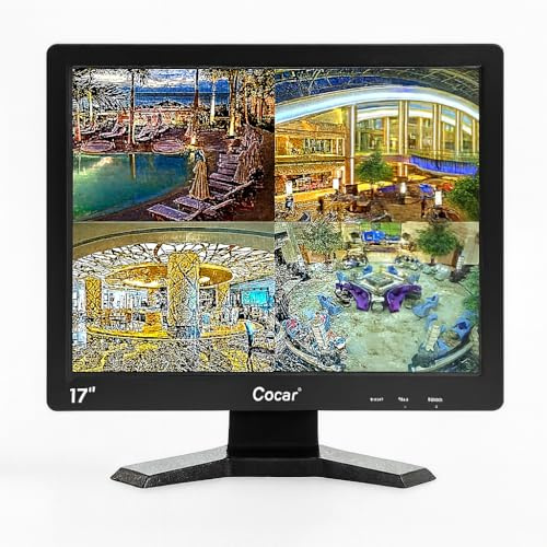 Cocar 19 Pouces Moniteur Video Surveillance, LCD HD Ecran CCTV Moniteur avec BNC/VGA/HDMI/AV Haut-Parleur Intégré pour PC/DVD/Domicile/Magasin Caméra Système de Surveillance de la sécurité(1280x1024)