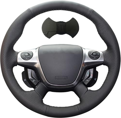 Shining wheat Copertura per volante d'auto in cuoio nero per Ford Focus 3 2012-2014 KUGA Escape 2013-2016 C-MAX 2011-2014