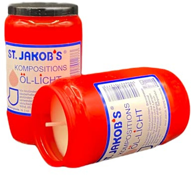 St. Jakobs Grabkerzen Nr. 3, Grabkerze, Grablicht, Weiss und rot, Friedhofslicht, Öllichter Nr, 3, Öl-Lichter, Grablampe, Grableuchte, Grabgestaltung, Lange Brenndauer (120, rot)