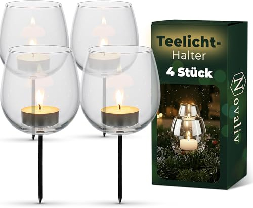 Teelichthalter Glas 4er Set für Adventskranz 6cm Bauchig, Kerzenhalter Klein, Kerzenpicks für Teelichter, Weihnachtskranz, Gesteck Dekoration Xmas