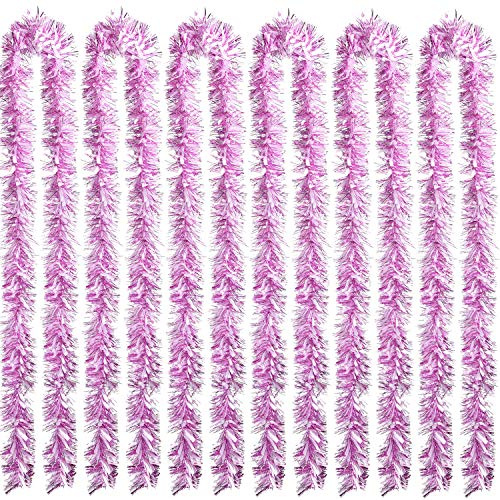 6 Pièces Guirlandes Tinsel de Noël 39.4 Pieds Guirlande Métallique Scintillante Décoration Suspendue pour Sapin de Noël Guirlande de Mariage (Rose Blanc)