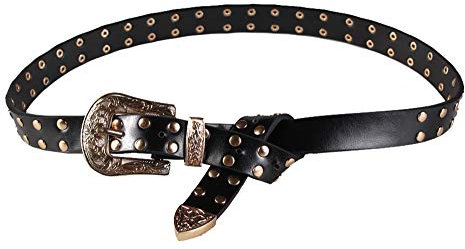N/X INSUNNY Damen Vintage Nietengürtel mit One or Double Buckle Nieten-Ösen-Gürtel Hüftgürtel Taillengürtel Kleid Dekoration Gürtel (Gold)