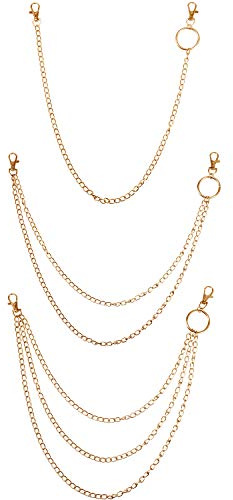 3 Pieces Jeans Chains Wallet Pocket Belt Hip Hop Pants Chain Biker Trouser Accessory Jewelry Gift for Men Women(Gold)