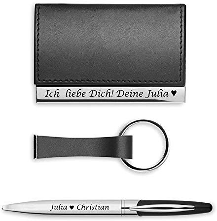 Juwelier Schönschmied - Schreibset Drehkugelschreiber Visitenkartenhalter Schlüsselanhänger inkl. Gravur als Geschenk Schreibset 37 PS37