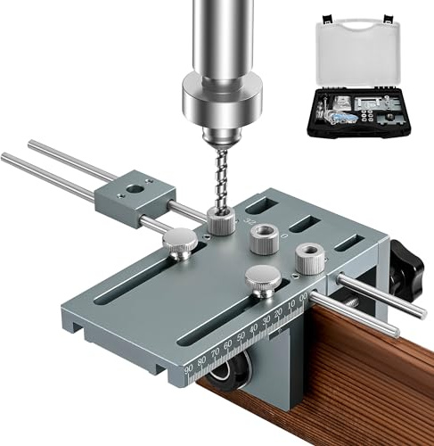 GJCrafts Doweling Jig Kit 3-in-1 mit 6/8/10mm Bohrsch, Taschenloch Jig Kit Werkzeug mit Positionierungsclip Einstellbare Bohrführung Puncher Locator, Tischlerwerkzeuge DIY-Werkzeug für Möbel (L)