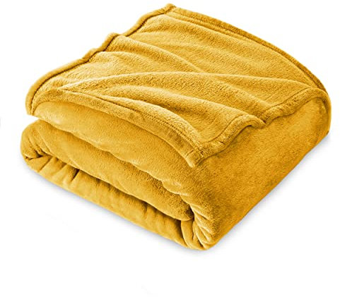 FARFALLAROSSA Manta de Franela Polar para Sofá y Cama 90 Individual, Súper Suave y Cálida, Ligera y Multiusos, Oeko-Tex, 130 x 160 cm Oro