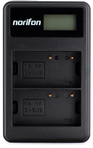Norifon EN-EL3 Zweikanal LCD USB Ladegerät für Nikon D100, D100 SLR | Kompatibel mit Nikon D100, D100 SLR, D200, D300, D300s, D50, D70, D70s, D80, D90, DSLR D700 Kameras