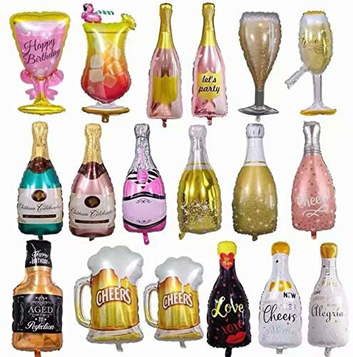 Dusenly 6pcs Champagne Beer Whiskey Bottle Foil Balloons for Birthday, Wedding, Festival, Graduation and Anniversary Decorations, Random Color