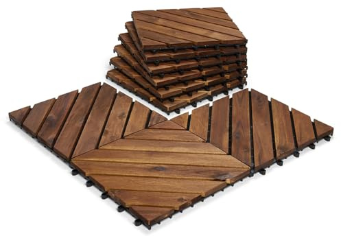 CLICK-DECK HARDWOOD Decking Tiles - Patio, Balcony, Roof Terrace, Square, Clip, Easy Flooring, Cheap Prices For Large Quantities (36x Hardwood Diagonal Decking Tiles)