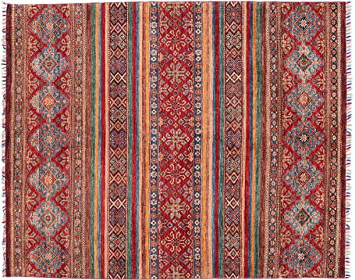 RUG PRINCE Afghan Ziegler Khorjin Teppich 150x200 Handgeknüpft Blau Streifen Orient a