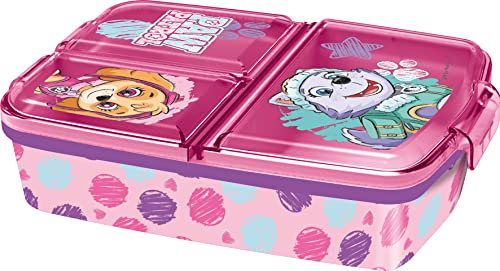 various Fiambrera para Niños-Sandwichera con 3 Compartimentos para Guardería, Fiambrera con División Infantil de Plástico Libre de BPA, Gran regalo para niños (PAW PATROL FIRL)