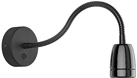 ledscom.de Lampada da parete POZ, collo d'oca, interruttore, porcellana, acciaio, nero lucido, rotonda, 1x E27 max. 300W