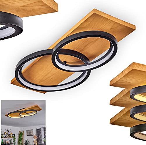 HOFSTEIN LED Deckenleuchte Pompu, dimmbare Deckenlampe aus Metall/Holz/Kunststoff in Natur/Schwarz/Weiß, moderne Leuchte über herkömmlichen Lichtschalter dimmbar, LED 30 Watt, 3000 Kelvin, 3500 Lumen