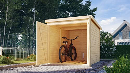 CHILLROI® Karibu Fahrradgarage 19mm Set mit Dachfolie naturbelassen oder terragrau (naturbelassen)