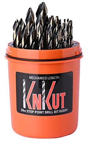 KnKut 29 Piece Drill Buddy Mechanics Length Step Point Drill Bit Set 1/16-1/2 by 64ths