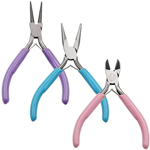 MENFENG 3pc Jewellery Pliers Set - Needle Nose, Chain Nose & Wire Cutters - Jewellery Repair & Making Supplies
