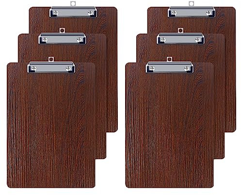 GUOKOFF Klemmbrett Holz A5, 6 Stück Klemmbrett, Hartplatten Klemmbrett A5 mit Gummierter Metalklemme, Schreibbrett Pad Halter Clipboard DIN A5