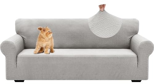 YSTELLAA Copridivano 3 Posti Con Braccioli, Elasticizzati Jacquard Copridivani, Universale Antiscivolo Sofa Cover, Moderno, Lavabili, Antimacchia, Sliver Grigio