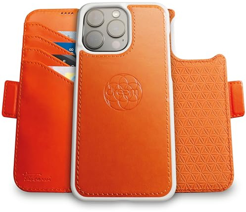 dreem Étui Portefeuille Magnétique Amovible, Coque pour iPhone 15 Pro | Coque avec support inédit ver/hor, porte-cartes anti-RFID, compatible MagSafe, coffret cadeau [Fibonacci: Orange]