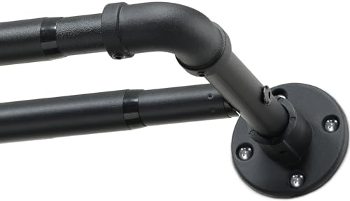 Double Curtain Rods for Windows 28 to 90 Inch Industrial 1 Inch Heavy Duty Dual Black Curtain Rods Set Adjustable Blackout Telescoping Double Wrap Around Curtain Rods for Indoor and Outdoor
