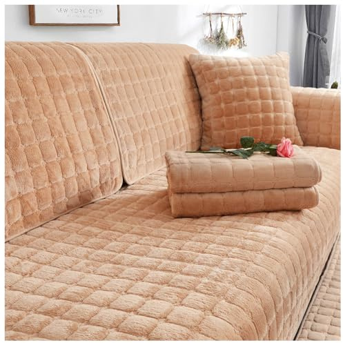 NUODWELL Sofabezug rutschfeste Sofadecke, Warmer Super Weicher Fleecedecke Sofabezug Hund Kratzschutz Katze für Sofa L Form/U Form/Ecksofa 4/3/2/1 Sitzer (Kamel, 70 x 180 cm)