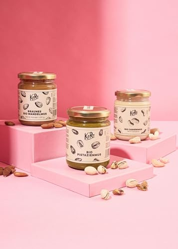 KoRo - Set prova di creme di frutta secca Deluxe 3 x 250 g - crema di anacardi, mandorle scure e pistacchi - fonte di proteine - pratico formato da degustazione