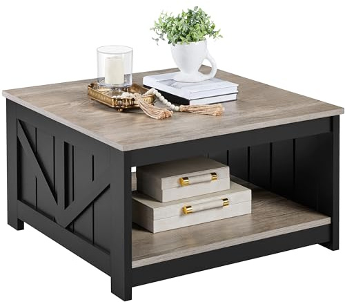Yaheetech Table Basse Carrée Table de Salon en Bois Meuble de Salon avec Grand Espace de Rangement, Moderne, pour Salon, Bureau, Chambre, Gris, 80 × 80 × 45 cm