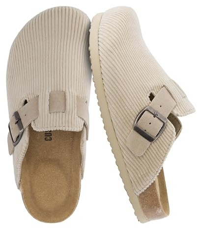 CUSHIONAIRE Women's Hana Cork Footbed Clog with +Comfort, Beige Corduroy 8 UK