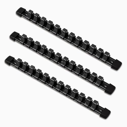 ACEBON Organizadores de llaves de vaso de herramientas, kit de soporte de enchufe de 3 piezas, unidad de 1,27 cm, soporte de riel de clip portátil, capacidad para 36 enchufes