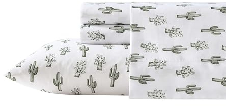 Wrangler - Sheet Set, Breathable & Wrinkle Resistant Bedding, Includes Matching Sham & Pillowcases, Western Inspired Home Decor (Cacti Green, Queen)