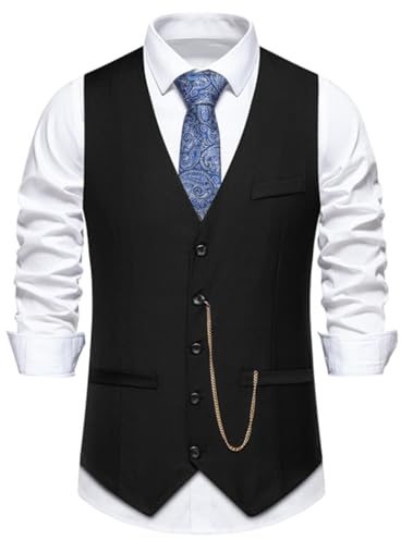 Miaikvs Lässige Anzugweste für Herren ärmellos V-Ausschnitt für Hochzeit und Geschäftsfeier oder tägliches Outfit(M107 Schwarz,M)