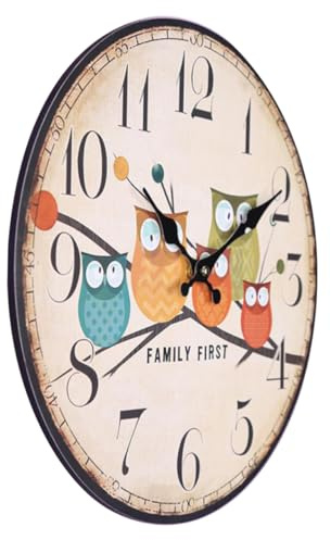 Yardenfun Wanduhr Aus Holz Im Vintage-Stil Französischer Landhausstil Eulen- Leise Nicht Tickend Große Runde Römische Ziffern Heimdekoration