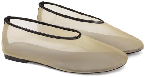 VOLEECE Neutral Mesh Ballet Flats for Women Round Toe Slip On Mary Jane Shoes Tulle Comfortable Casual Dress Ballerinas Flats
