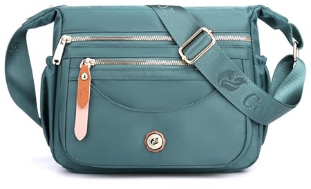 NICOLE & DORIS Frauen Umhängetasche Leichte Schultertasche Nylon Satchel Handtasche Damen mit Mehreren Taschen Messenger Crossbody Bag für Schule Shopping Arbeit Hellblau