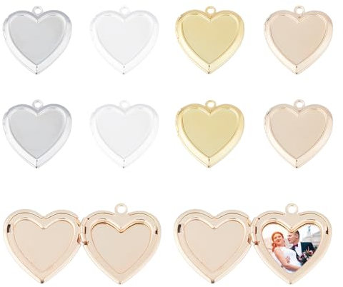 SUPERFINDINGS 4 Farbe 8 Stück Medaillon Anhänger Herz Fotorahmen Anhänger Liebes Hochzeitsfoto Anhänger Messing Metall Goldene Und Silberne Rosen Anhänger Für Die Herstellung von Gedenkketten