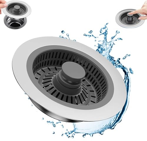 3 In 1 Kitchen Sink Strainer, Kitchen Pop Up Kitchen Sink Plug Replacement | Upgraded Kitchen Sink Plugs Sink plugs for Food,Prevents Odors,Includes 1 Strainer Sink Food Catcher