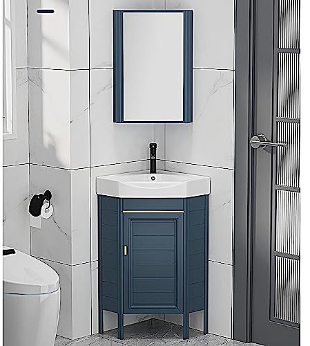 GLMGBP Eckwaschbecken mit Sockel, Eckwaschbecken für Badezimmer, Badezimmerschrank mit Wasserhahn und Abfluss, mit Spiegelschrank, kleine Badezimmerwaschbecken für kleine Räume, für die Garage im I