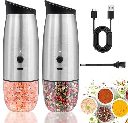 Electric Salt and Pepper Grinder Set - USB Rechargeable, Adjustable Coarseness, One Hand Operated - Automatic Mill Grinder for Kitchen, Restaurant, Outdoor