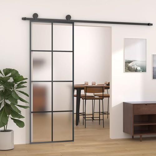 Homgoday Schiebetür mit Beschlag Schiebetürsystem Glasschiebetür Glastür Tür Schiebetürbeschlag Schiebetür Moderne Innentür ESG-Glas & Aluminium 76 x 205 cm