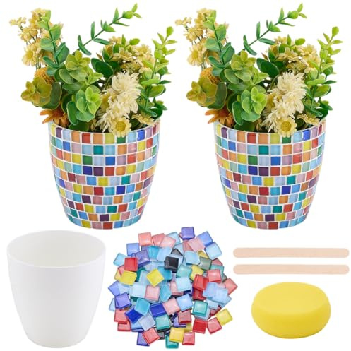 WEBEEDY 2 Ensemble DIY de Kit de Mosaïque pour Vase Petit Vase de Fleurs Kit de Fabrication de Mosaïque pour Adultes Débutants Kit de Mosaïque en Verre Coloré DIY Faites Votre Propre Ensemble de Vase