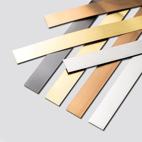LKYJD 30mm*20m Moulure murale en acier inoxydable - Décollez et collez - Garniture métallique autocollante flexible pour plafond, cadre de miroir et plus encore - Finition brossée - Doré métallisé