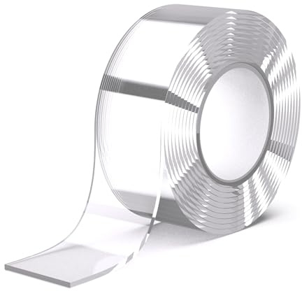 GTKWEX 5 METROS CINTA DOBLE CARA EXTRAFUERTE TRANSPARENTE – CINTA ADHESIVA DOBLE CARA PARA MONTAJE INTERIOR Y EXTERIOR, RESISTENTE AL AGUA, NO DEJA RASTRO, IDEAL PARA PAREDES Y BALDOSAS (1.8MM, 3CM)