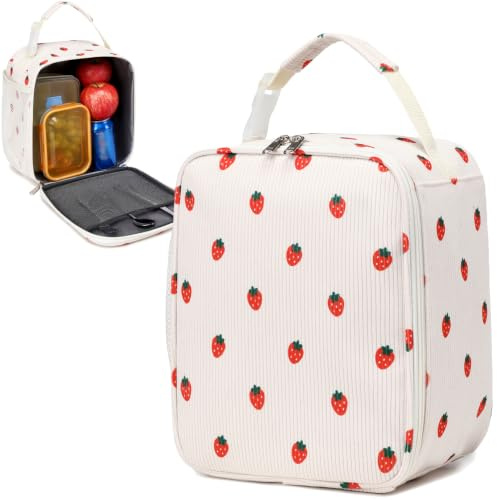 Kimwadalh Erdbeere Isolierte Lunchtasche Mädchen Kühltasche Klein Kord Lunchtasche Kinder Picknicktasche Femme Lunch Tasche Wasserfest Thermosbeutel mit Isolierschicht Lunchpaket