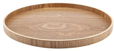 Tazón de Servicio Redondo de Madera para Bandeja de Té Café Frutas Decoración Vintage para el Hogar Resistente y Fácil de Limpiar (33 cm)