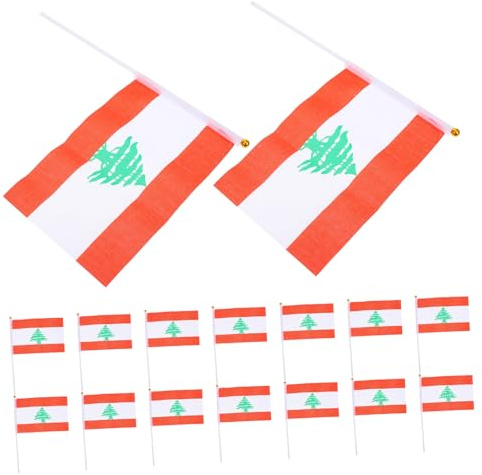 VANZACK 20 pièces Petits Drapeaux Liban à Main Polyester Mini Drapeaux Libanais Portables pour Fêtes et Événements Sportifs Décoration Élégante