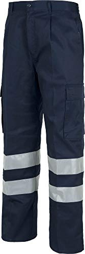 WORKTEAM Pantalón Recto Visibilidad Realzada EN 17353 Tipo B2, con Cintas Reflectantes, Múltiples Bolsillos, Cintura Elástica y Cierre de Cremallera – Ropa Trabajo Unisex Marino 52