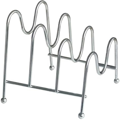 VANZACK Pan Lid Organizer and Pot Lid Storage Rack with 3 Compartments, Silver Kitchen Pot Cover Holder for Cabinet and Countertop, Multipurpose Dish and Cutting Board Drying Stand