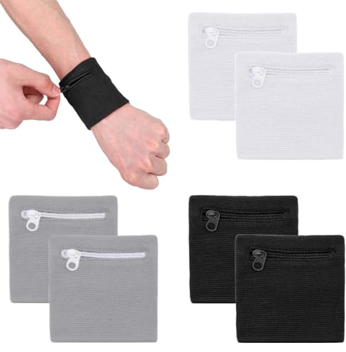 TRKETK 6 Pcs Wrist Band Wallets, Elastic Running Pouch Key Holder Wrist Sweat Bands with Zipper Health Gear Sport Coin Keys Storage Pouch Sweat Pocket Wallet for Running,Basketball,Tennis, Yoga