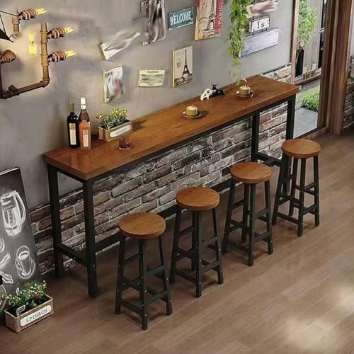 Industriellt massivt trä barbord smal fyrkantig design för kök matsalar vardagsrum balkonger och källare ek och svart finish 40 cm (inga pallar ingår)